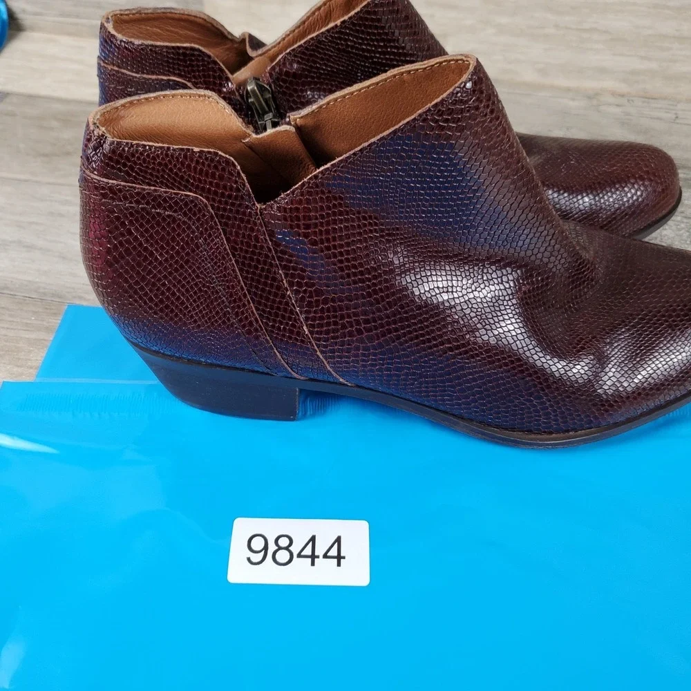 Lucky Brand Basel Womens Ankle Bootie Sz 10 M Brown Burgundy Snake Print Leather